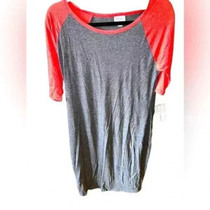 Lularoe‎ Large heather charcoal grey Julia dress with red raglan sleeves. NWT.